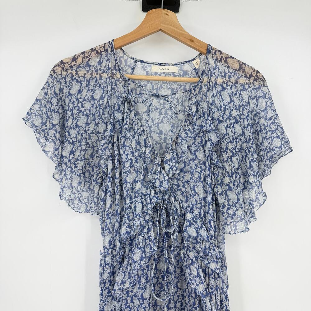 Doen | Antoinette Floral Silk Chiffon Maxi Dress in Porcelain Blue Tea Floral XS - Picture 7 of 16